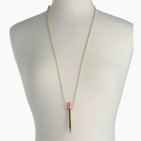 NWT BETSEY JOHNSON Pencil Charm Pendant Necklace School Teacher Gift Gold Tone - Picture 3 of 5